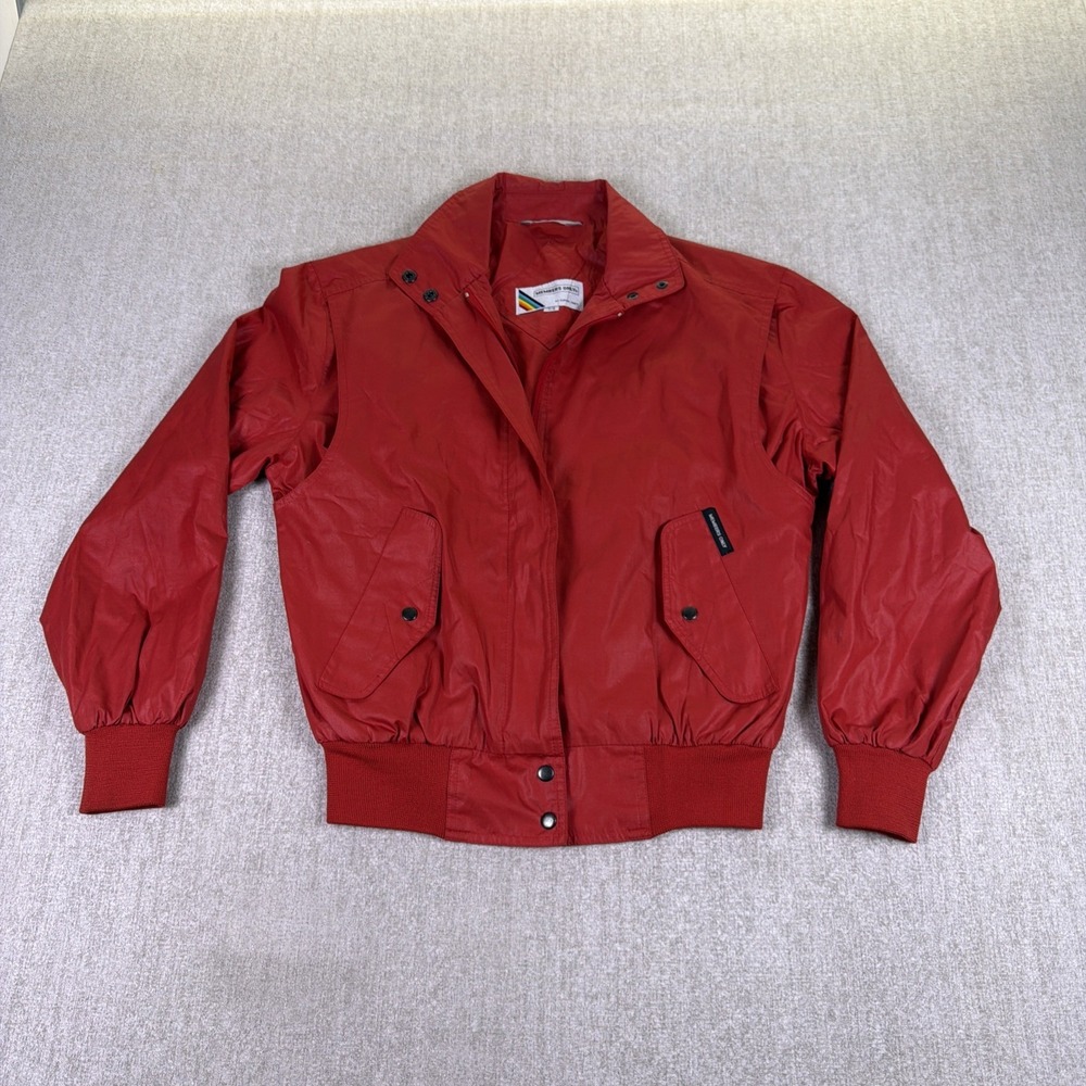Vintage Members Only Bomber Jacket Womens 7/8 Red Cafe Racer 80s Rainbow tag